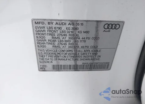 2015 Audi Q7 3.0T Premium из США, поврежденный, VIN WA1LGAFE6FD025966